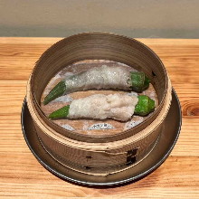 Pork wrapped steamed okra