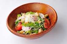 Caesar salad with soft-boiled eggs