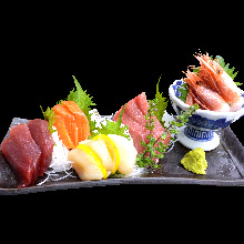 5種生魚片拼盤（赤身・三文魚・扇貝・墨魚・鰹魚）